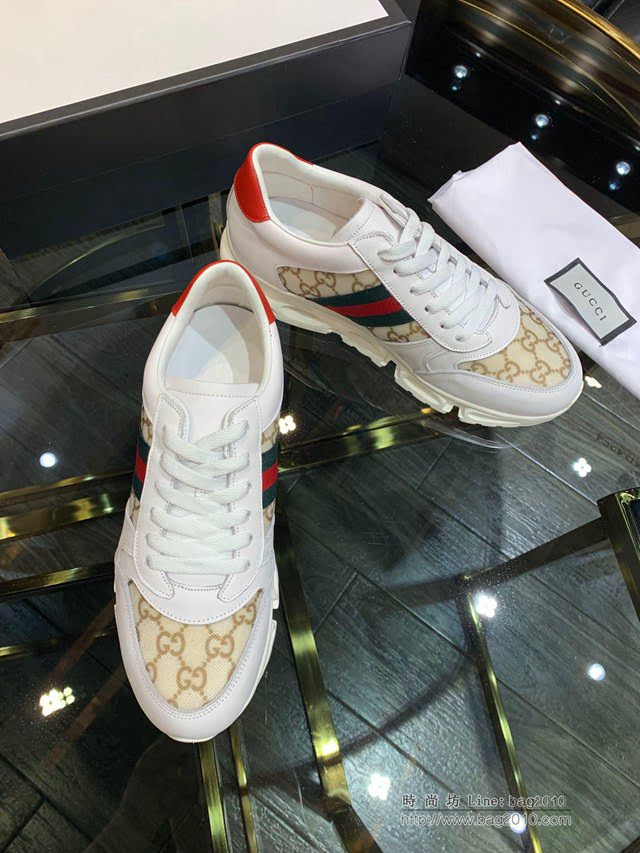 GUCCI男鞋 古馳頂級代購2019早春專櫃同步 進口牛皮鞋面配雙G網布 Gucci休閒男鞋 Gucci運動男鞋  hdnx1124